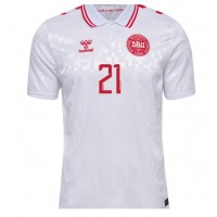 Camisa de Futebol Dinamarca Morten Hjulmand #21 Equipamento Secundário Europeu 2024 Manga Curta